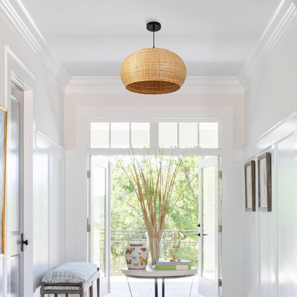 Coastal organic rattan hanging lamp for a relaxed, airy home aesthetic