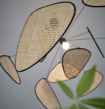 High-end commercial luxury rattan chandelier with a wide artistic layout, ideal for boutique hotel lobbies and cafes.