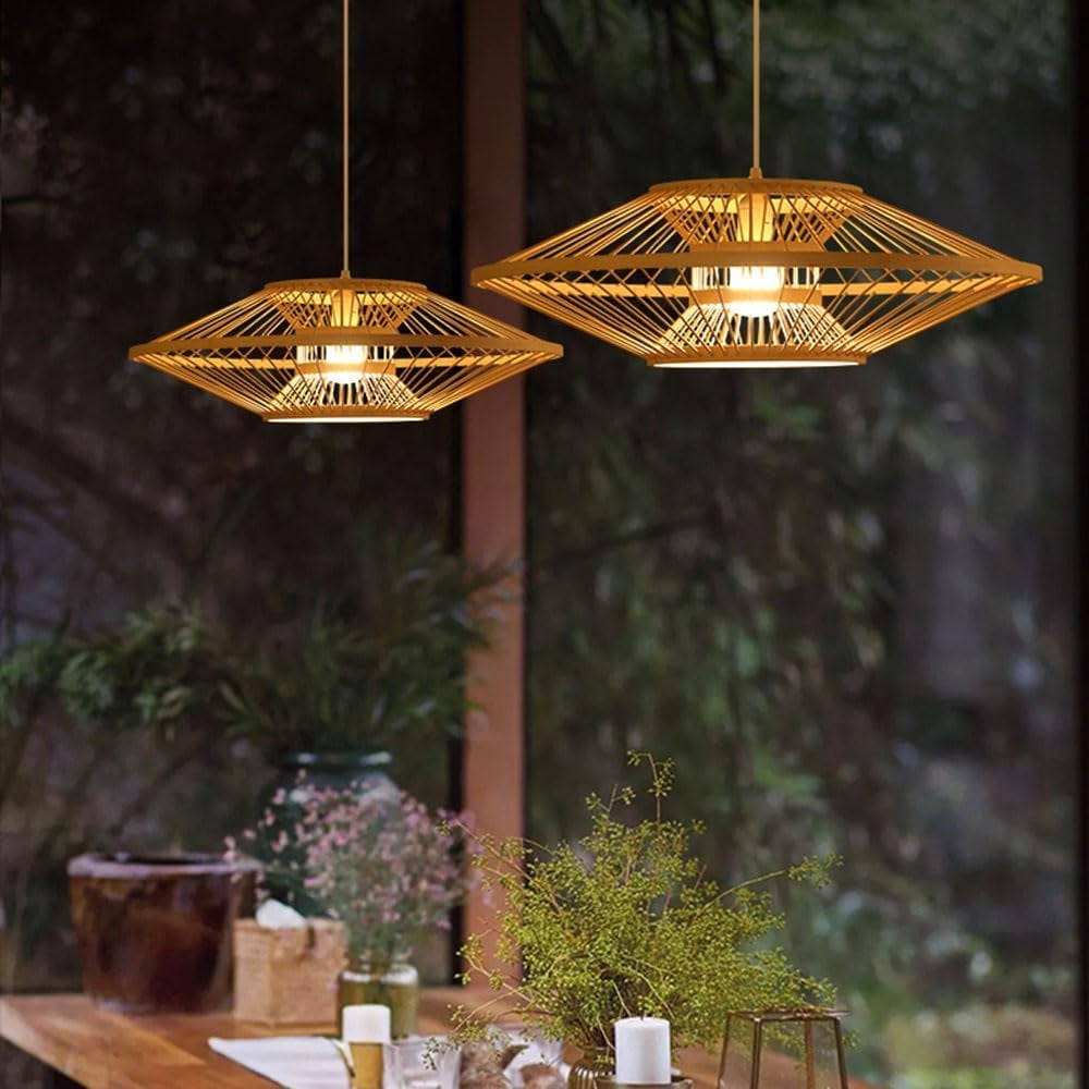 Contemporary bamboo pendant light with a distinct organic