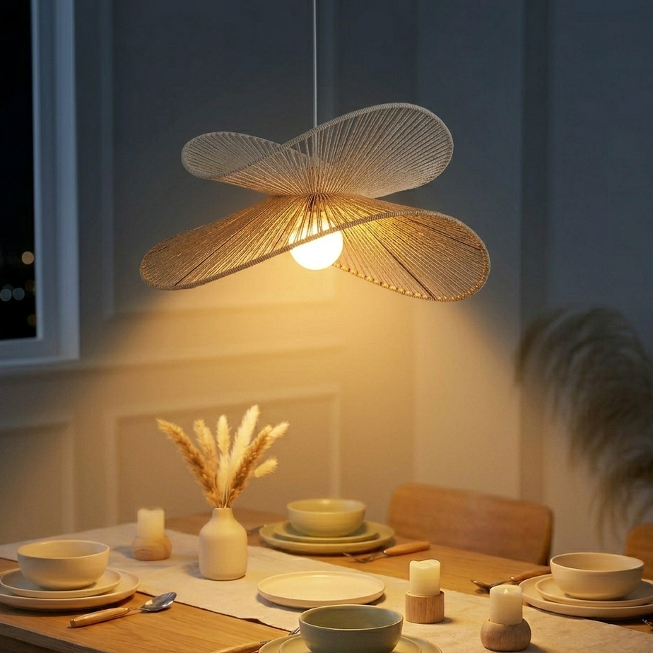 Contemporary hemp fiber artistic pendant for kitchen island