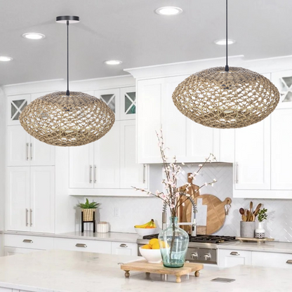 Contemporary jute pendant light perfect for illuminating modern dining tables