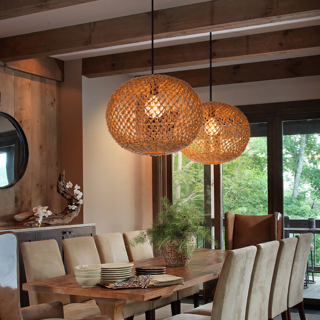 Contemporary jute pendant light perfect for illuminating modern dining room tables