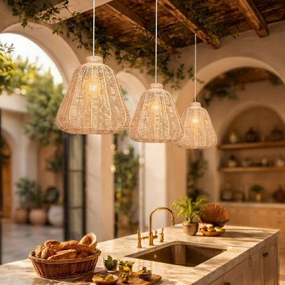 Contemporary rattan pendant light ideal for illuminating kitchen islands
