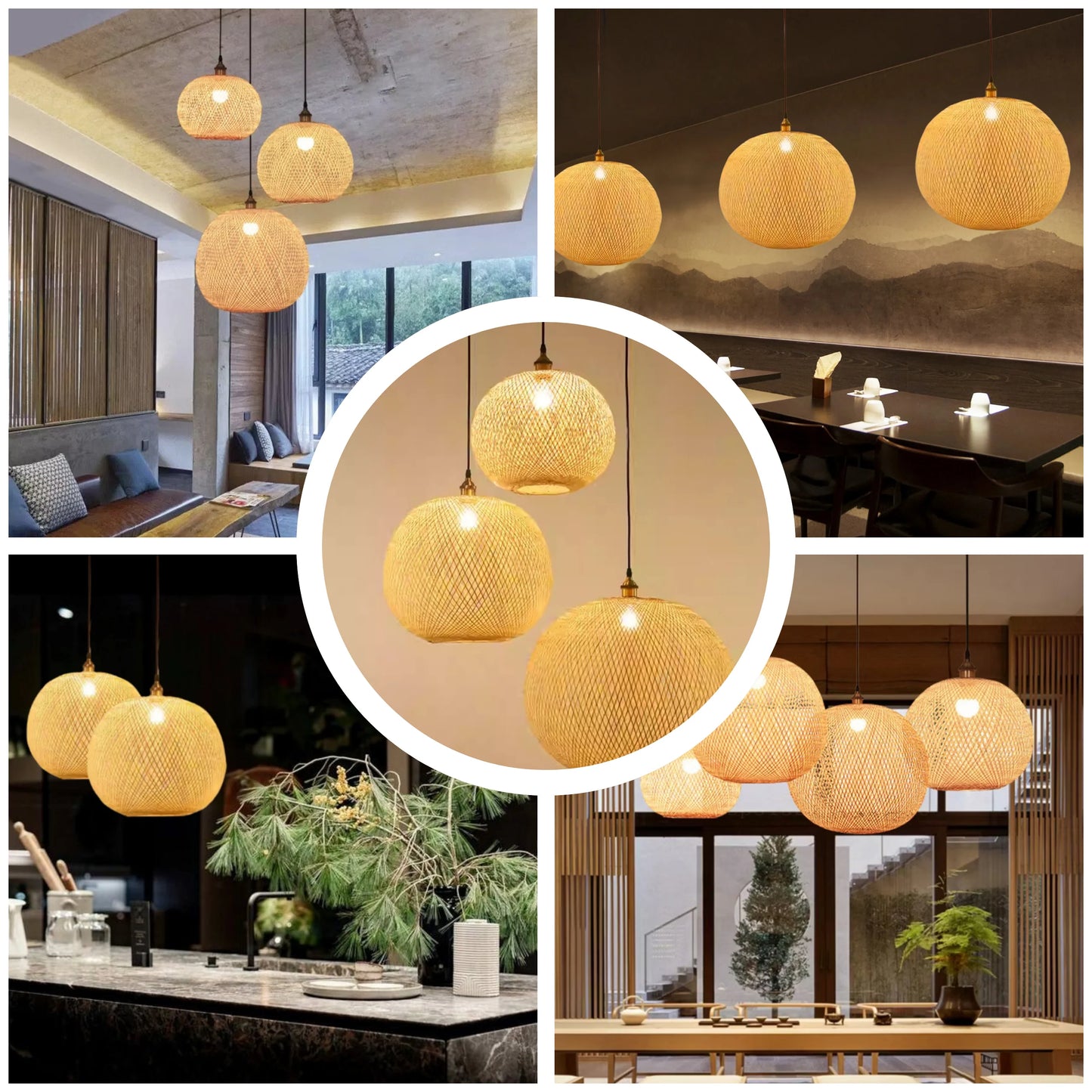 Contemporary woven ball pendant light with a warm and soft interior glow