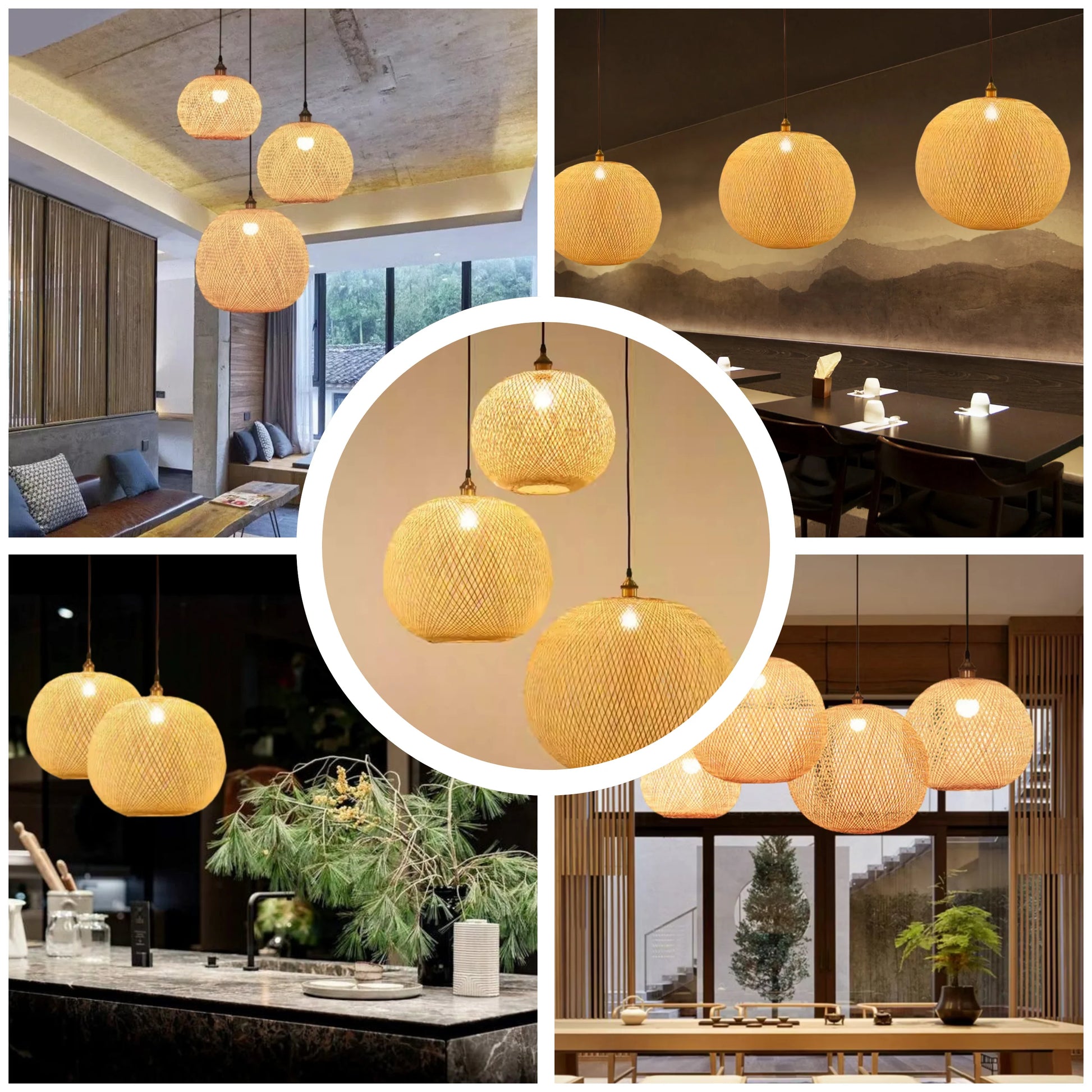 Contemporary woven ball pendant light with a warm and soft interior glow