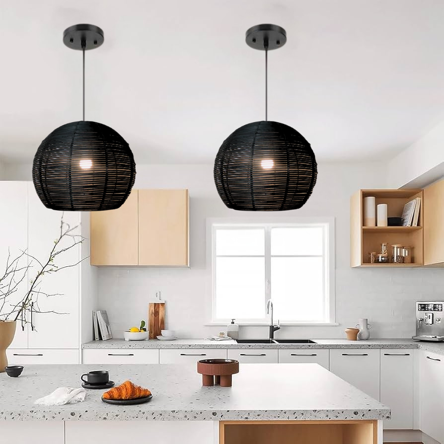 Contemporary woven rattan pendant light for a sleek, modern kitchen design