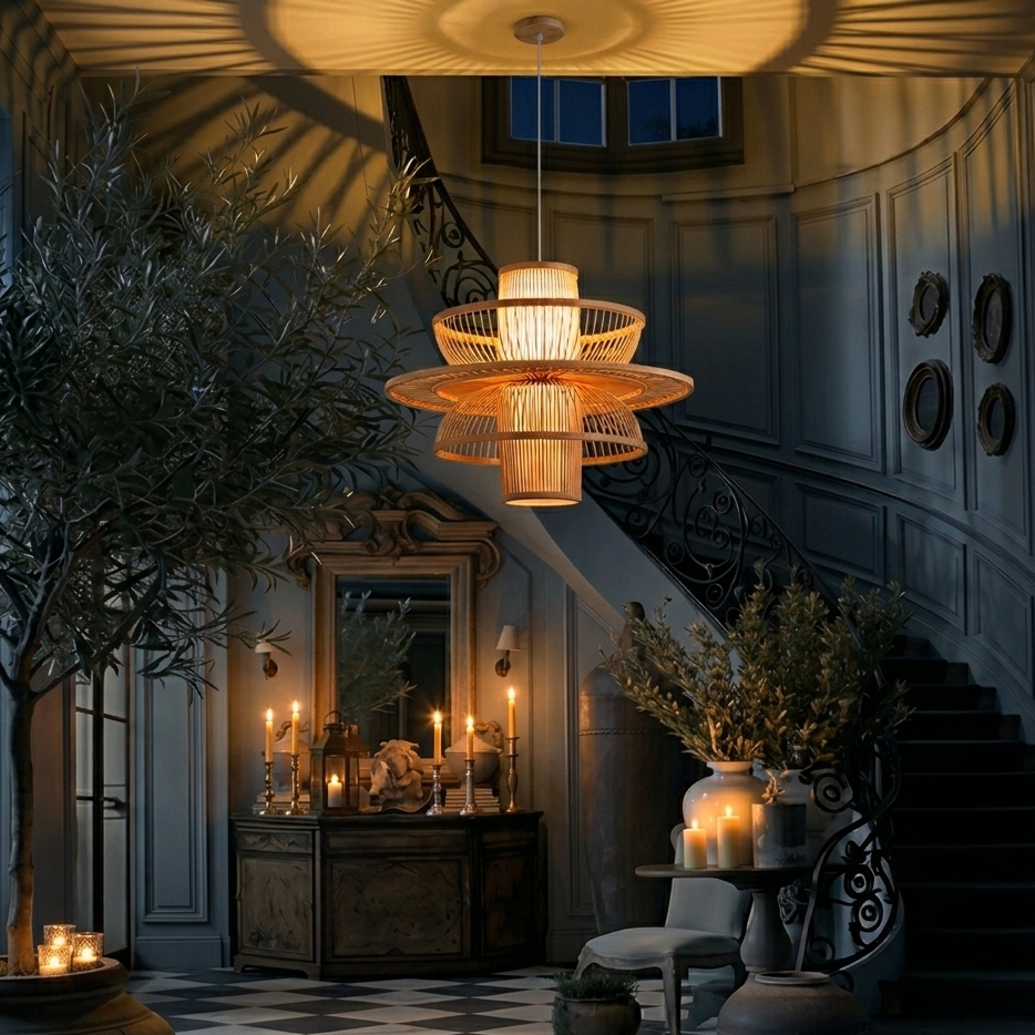 Cozy bamboo light for living room lounge area creating a warm and inviting glow