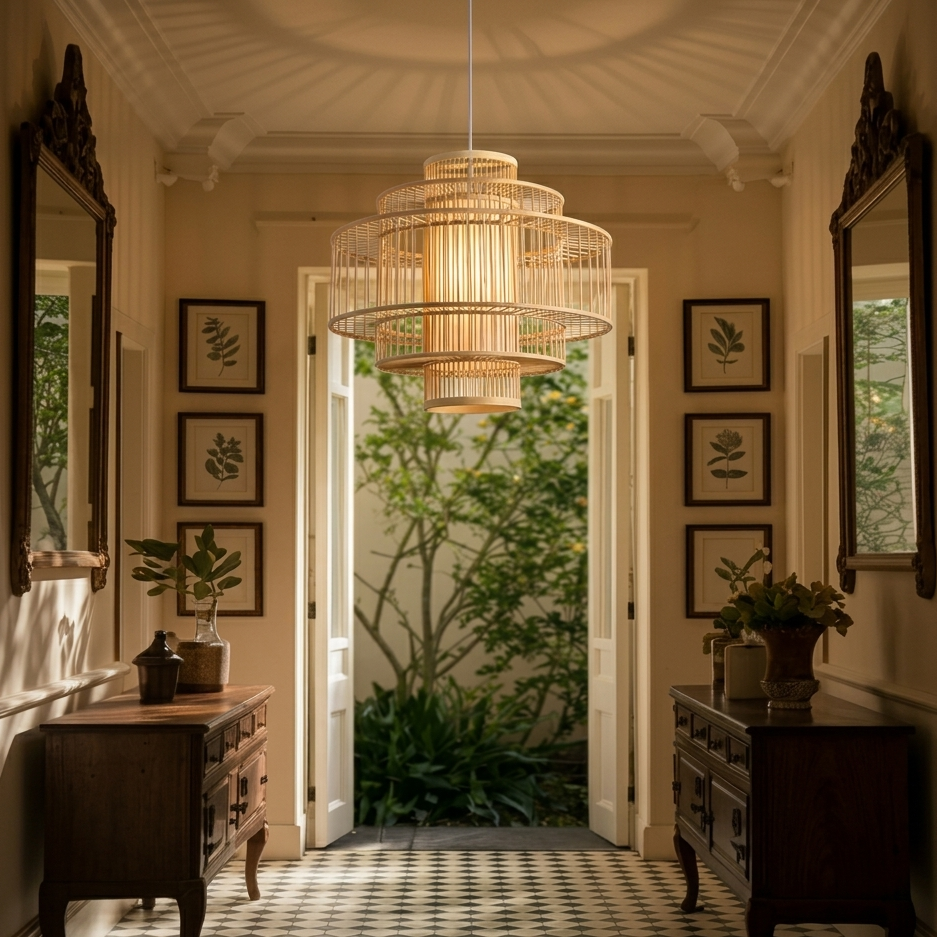 Cozy bamboo light for living room lounge area creating a warm and inviting glow