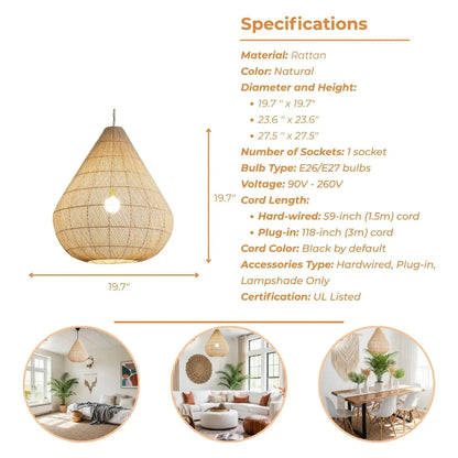 Cozy rattan pendant light providing the perfect warm, focused light for a reading nook.
