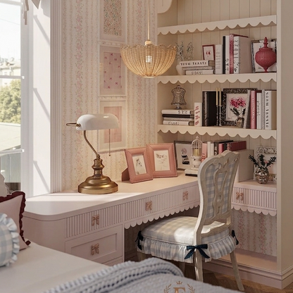 Cozy rattan scalloped lamp for the bedroom, creating soft, warm ambient ceiling lighting for relaxation.