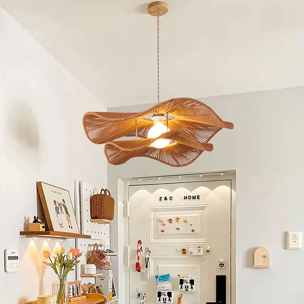 Zen inspired bedroom straw light creating a relaxing and warm atmosphere with comfortable diffused amber illumination.