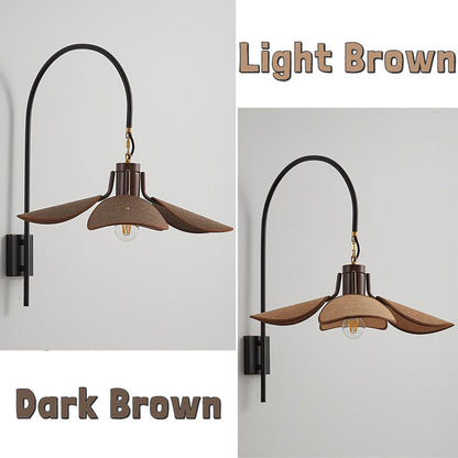 Elegant entryway warm lighting using a decorative curved wood and fabric light