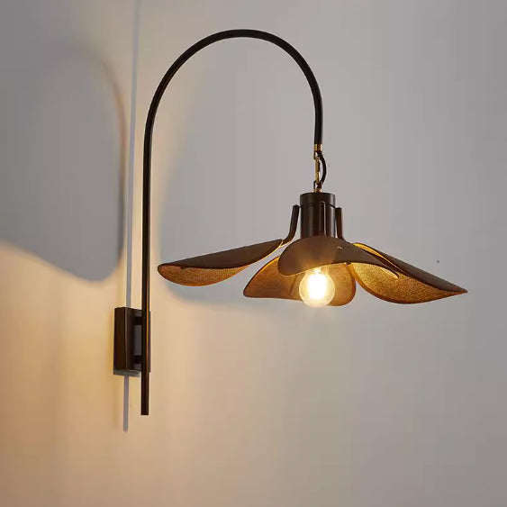 Elegant entryway warm lighting using a decorative curved wood and fabric light