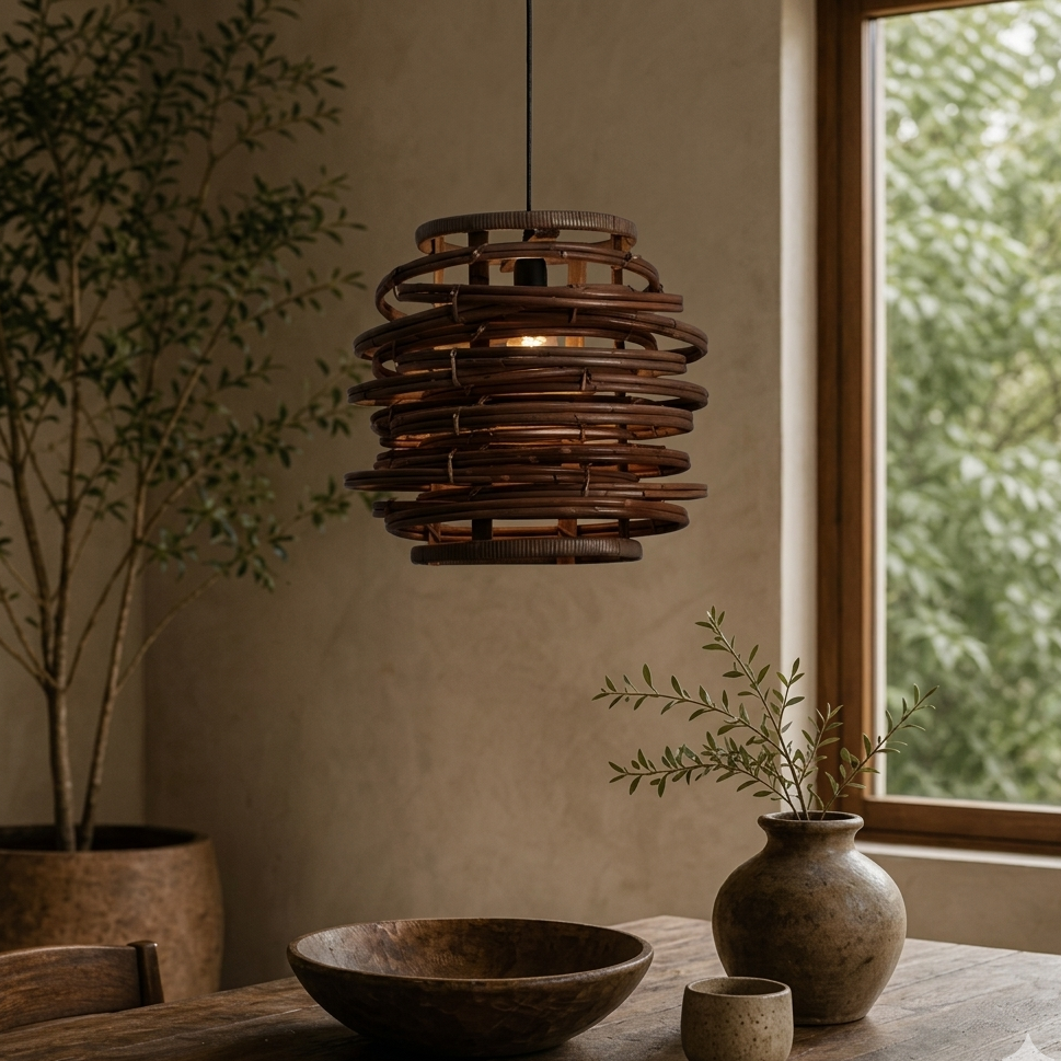 Consciously crafted rattan ring light adding healthy artisan vibes to any interior space.