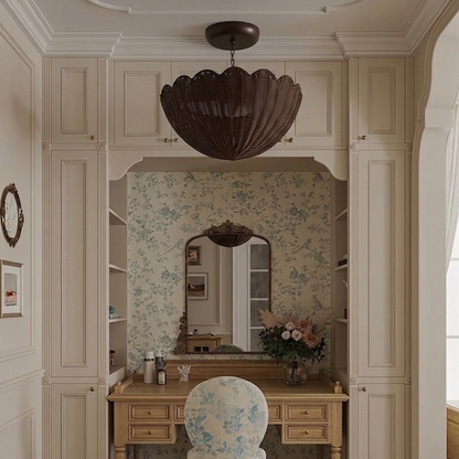 Natural rattan artistic shell shade, a handcrafted and non-toxic flush mount light designed for wellness.