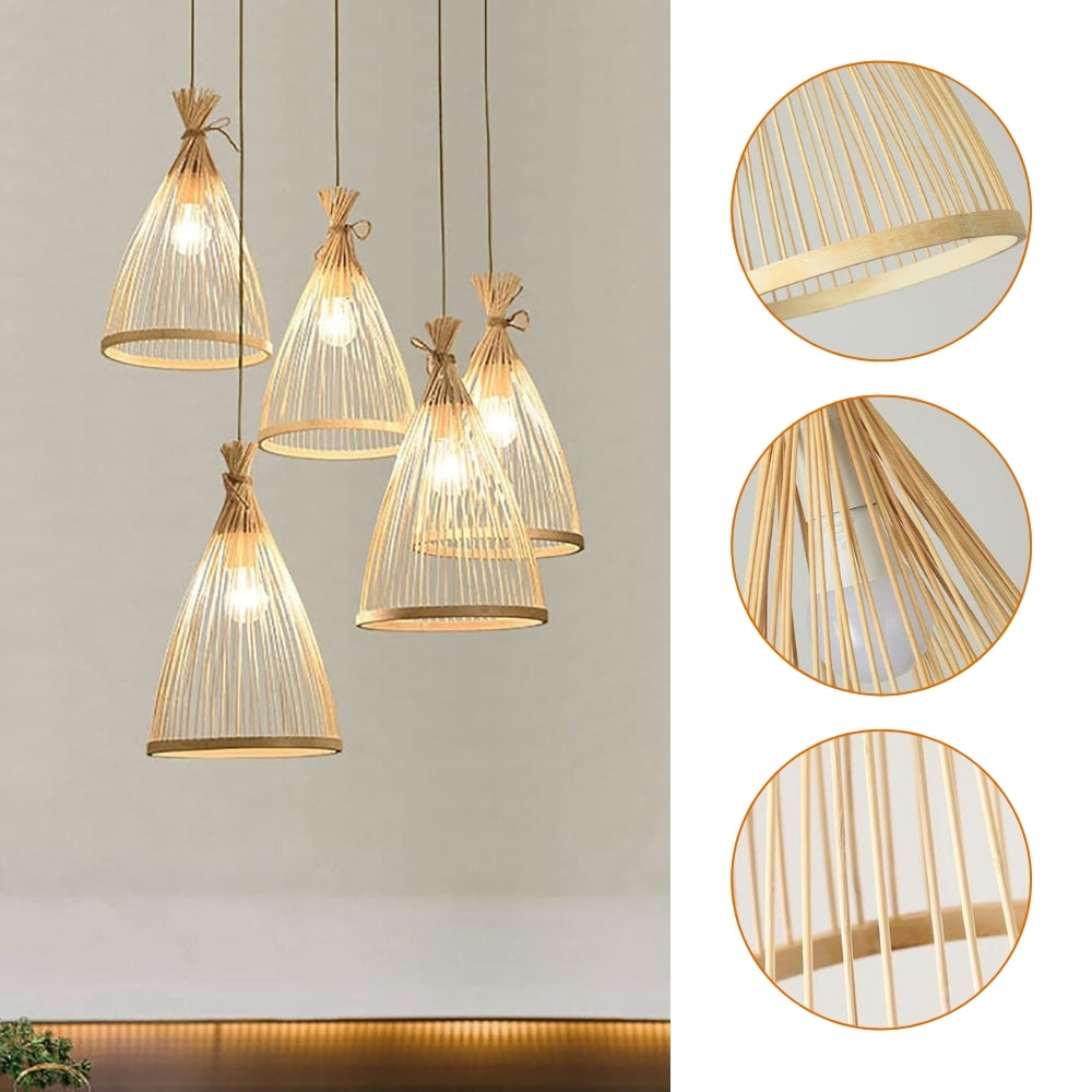 Decorative bamboo cone light fixture adding natural texture to interior