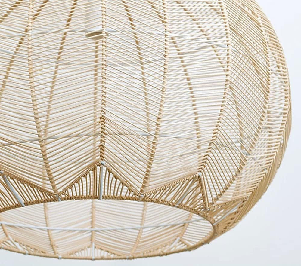 Hanging bohemian rattan ceiling lamp with intricate weave pattern