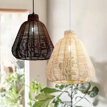 Decorative rattan basket ceiling light for statement interior lighting