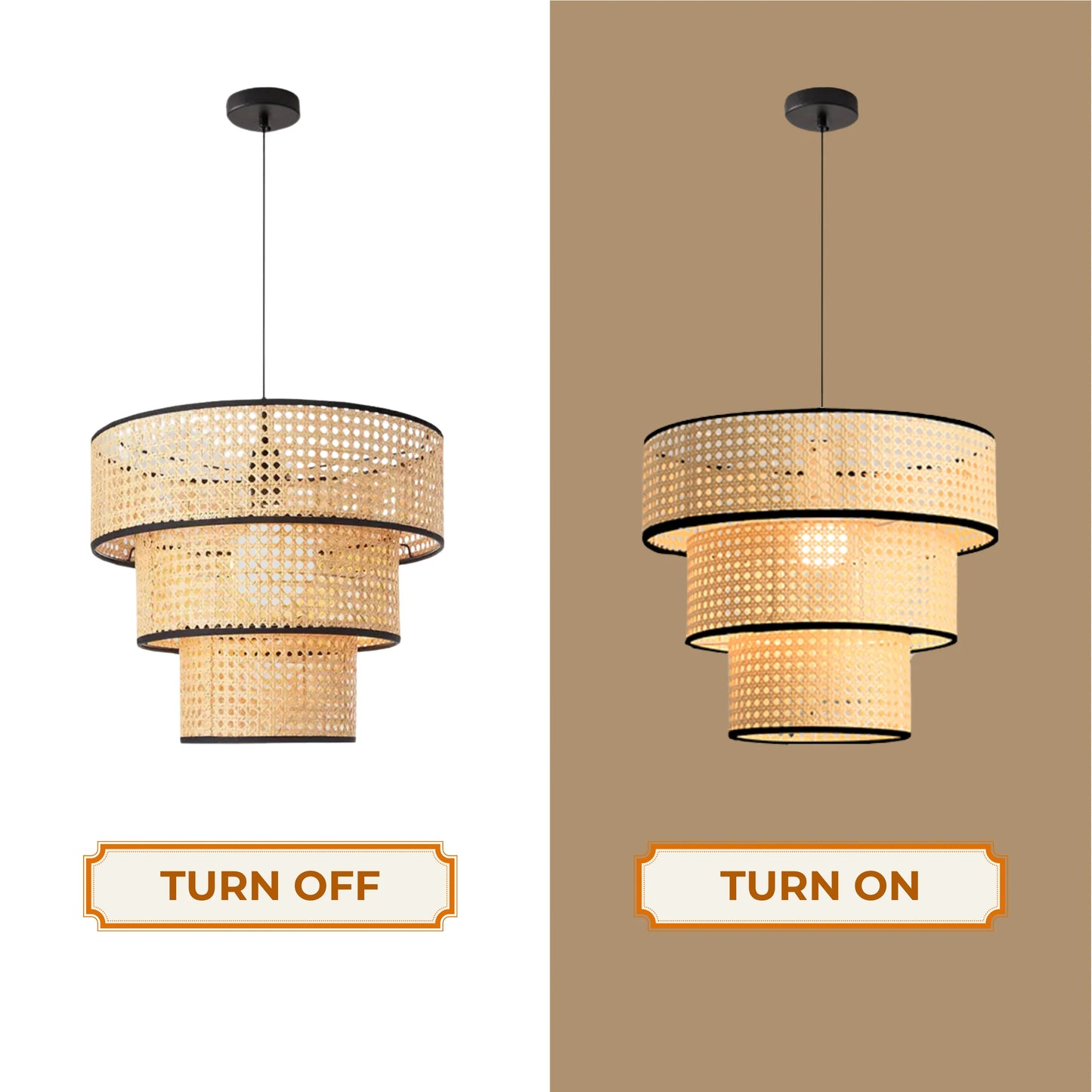 Stylish indoor lighting featuring a 3-layer woven rattan structure.