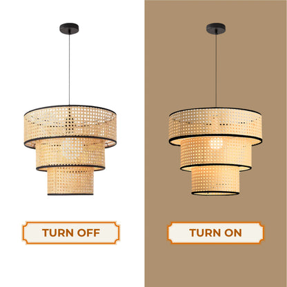 Stylish indoor lighting featuring a 3-layer woven rattan structure.