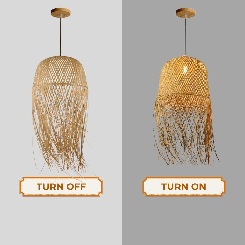 Decorative Wabi-Sabi bamboo fringe pendant light for artistic resort/restaurant styling