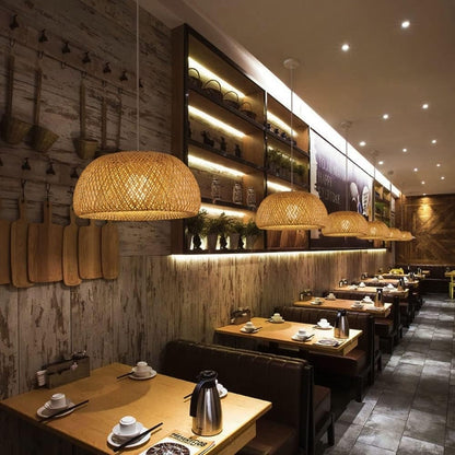 Decorative wicker dome pendant lighting for interior decoration