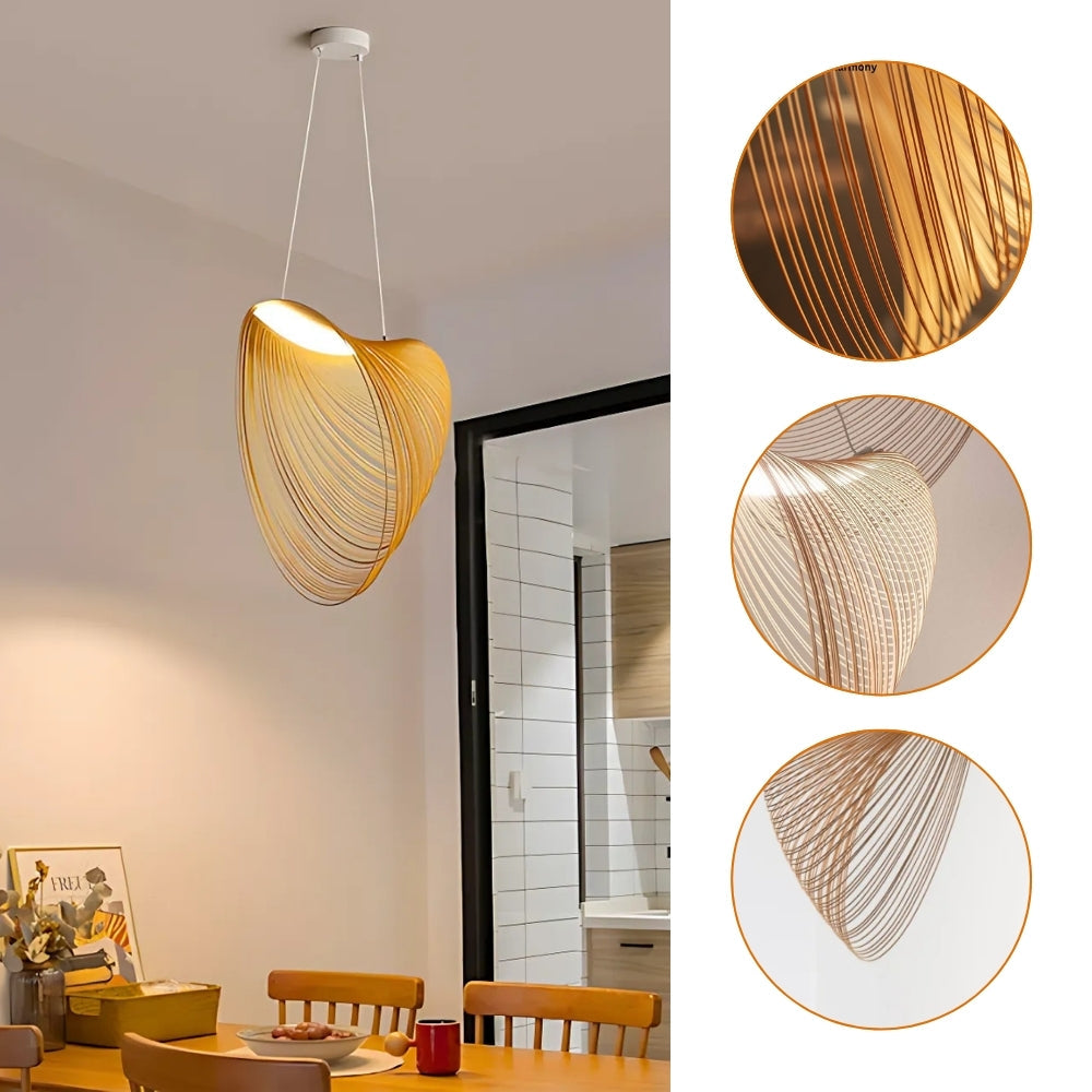 Designer abstract spiral chandelier with layered glowing light rings