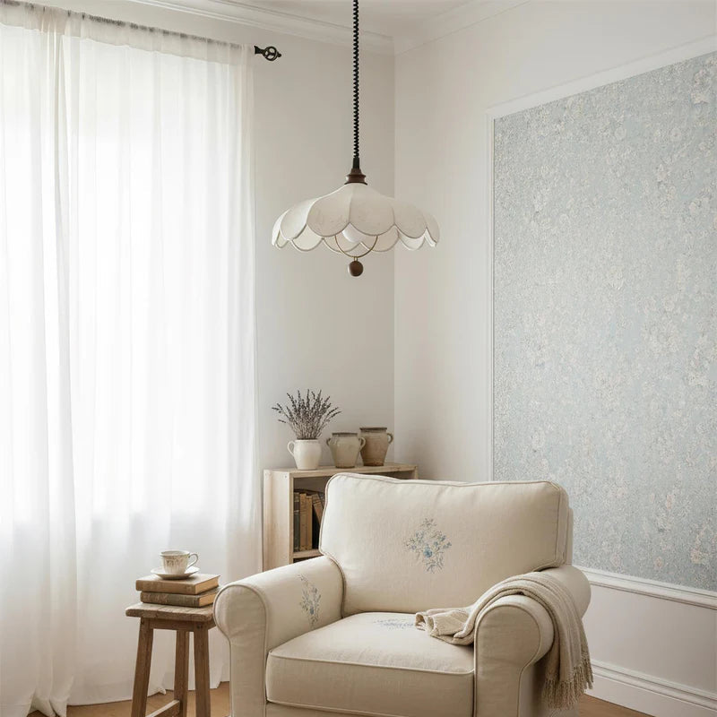 Drop light in Handmade Natural style, featuring Wood Mix Cloth material, ideal for Cozy home decor, providing ambient and task lighting.