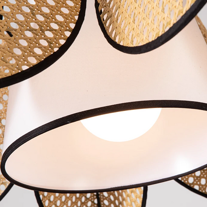Drop light in Japandi style, crafted from rattan and fabric, perfect for clean and balanced interior decor styles.