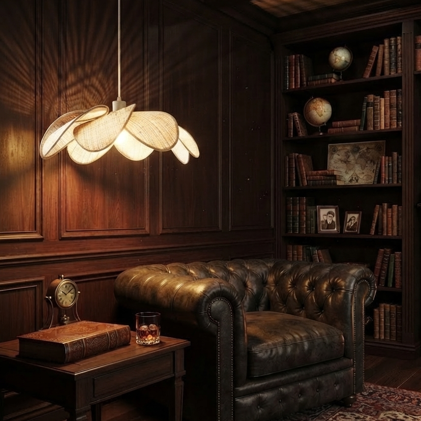 Drop light in modern Rattan style, perfect for cozy reading corners, offering task lighting.