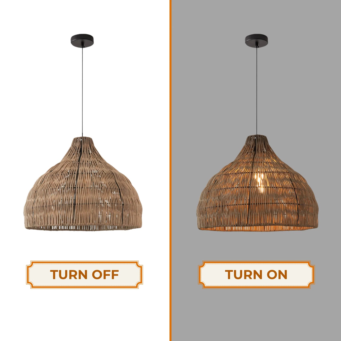 Sturdy rattan fiber hanging shade designed for modern organic and sustainable interiors.
