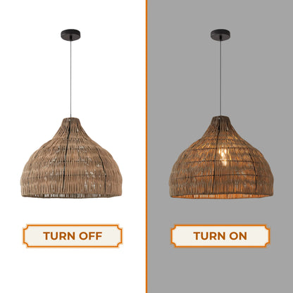 Sturdy rattan fiber hanging shade designed for modern organic and sustainable interiors.
