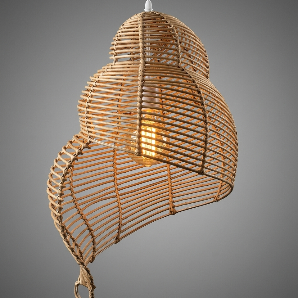 Earth-friendly rattan artistic hanging light, a handwoven decorative fixture designed for home wellness.
