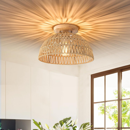 Earth-friendly rattan rope ceiling lamp, a handwoven decorative fixture designed for home wellness.
