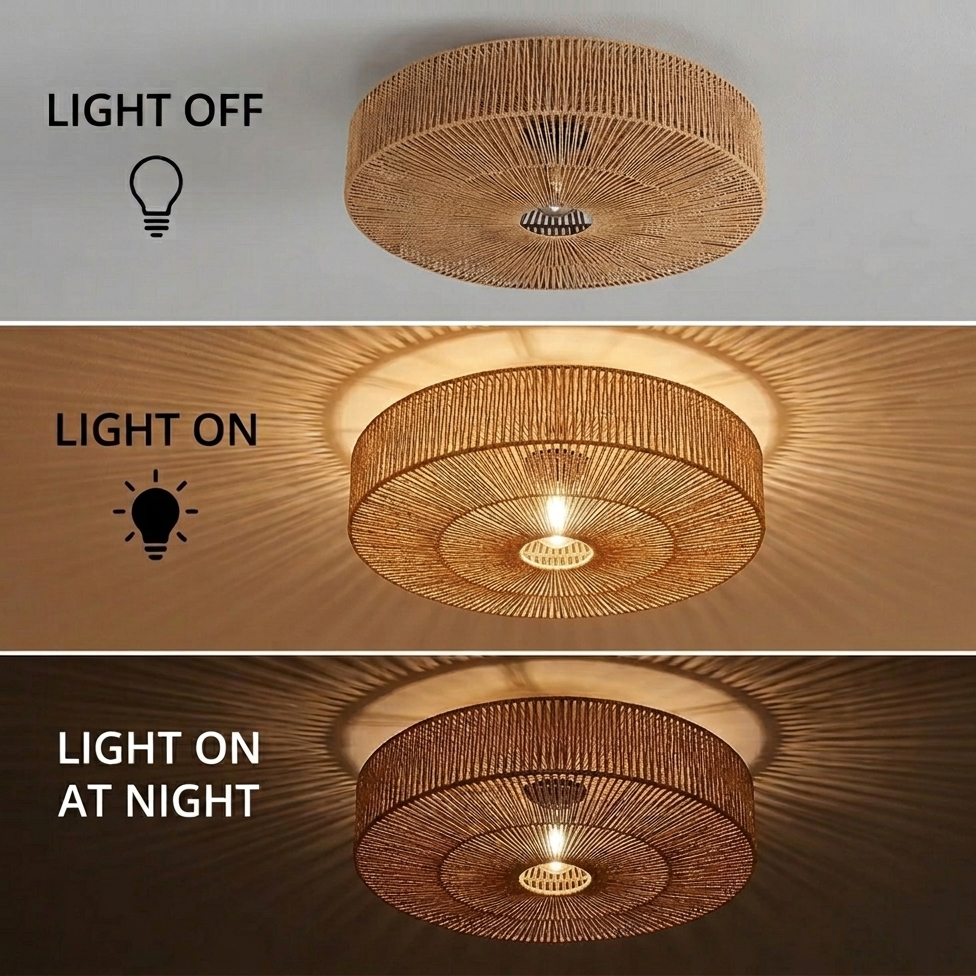 Eco-chic hand-wrapped hemp rope light, a sophisticated minimalist accent for sustainable interior styling.