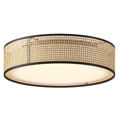 Eco-conscious natural rattan drum fixture, a plastic-free and sustainable light choice for mindful living.