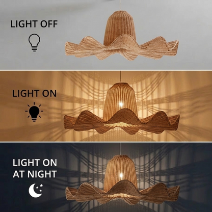 Eco-friendly artisan rattan wide-brim pendant, providing a non-toxic and healthy interior lighting atmosphere.
