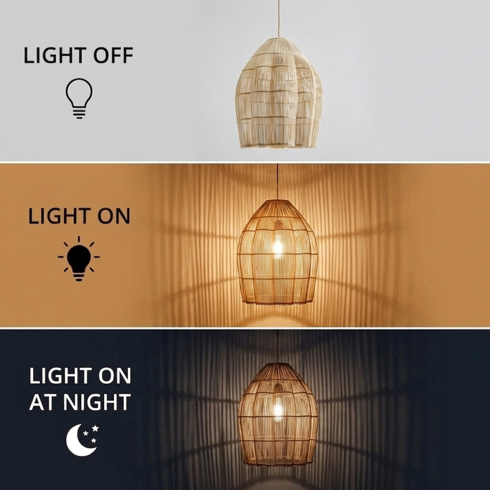 Eco-friendly artisan rattan bell pendant, providing a non-toxic and healthy interior lighting atmosphere.