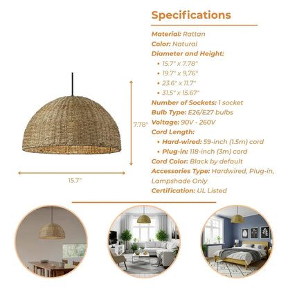 Eco-friendly jute dome pendant shade showing intricate hand-braided patterns.
