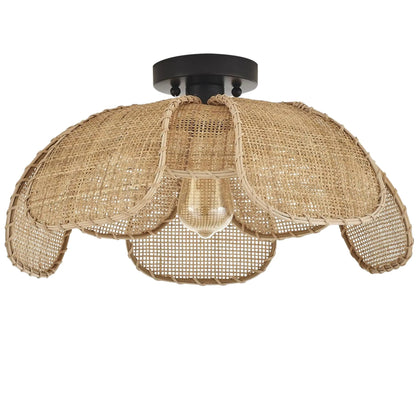 Eco-friendly shade made with authentic natural rattan mesh in a unique flower-style design.