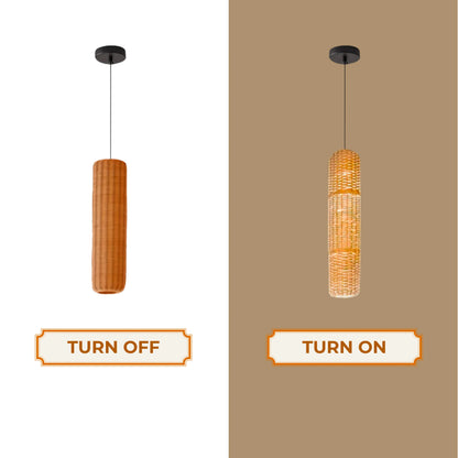 Eco-friendly cylinder shade made with authentic natural rattan.