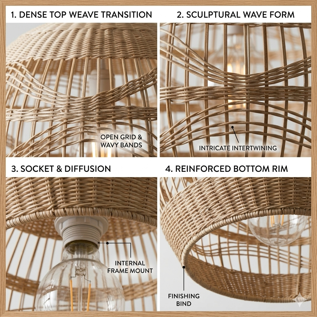 Eco-friendly rattan sphere ceiling light crafted from 100% natural, biodegradable materials.