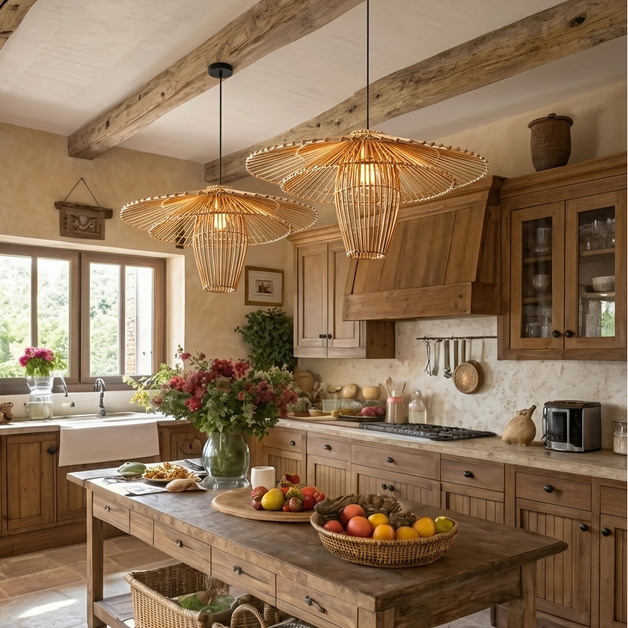 Eco-friendly Rattan woven ceiling fixture with an airy, organic construction