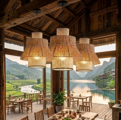 Eco-friendly resort villa hanging lamp made from natural woven fibers