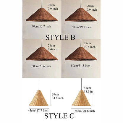 Premium woven cane conical lamp shade blending traditional Asian straw weaving techniques with modern Nordic geometric lines.