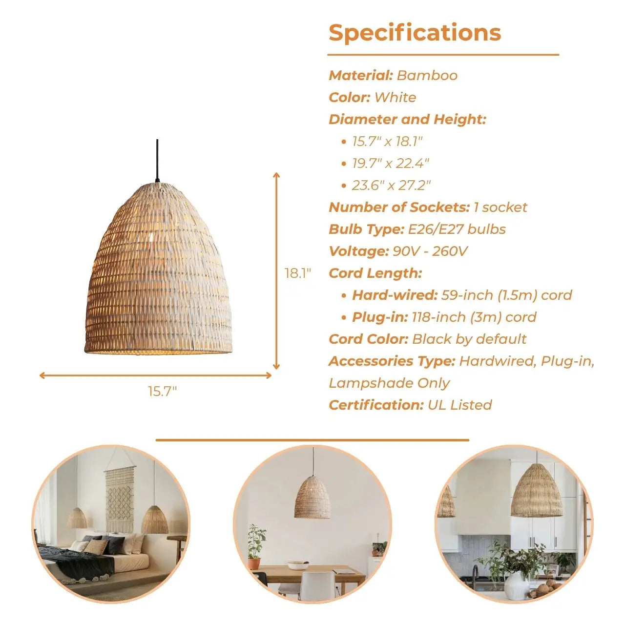 Eco-friendly woven bamboo hanging lamp crafted from premium, renewable natural bamboo fibers