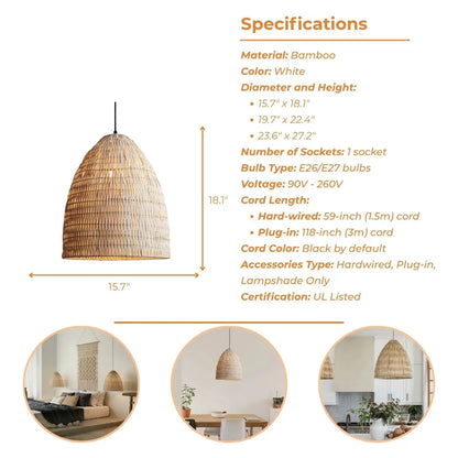 Eco-friendly woven bamboo hanging lamp crafted from premium, renewable natural bamboo fibers