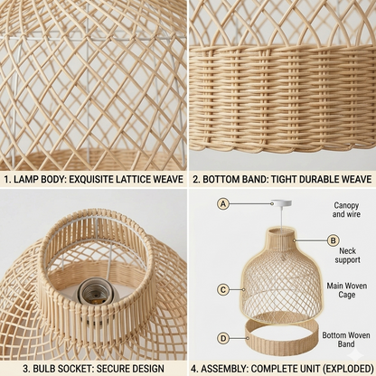 Eco-friendly woven seagrass dome pendant lamp featuring intricate organic material construction.