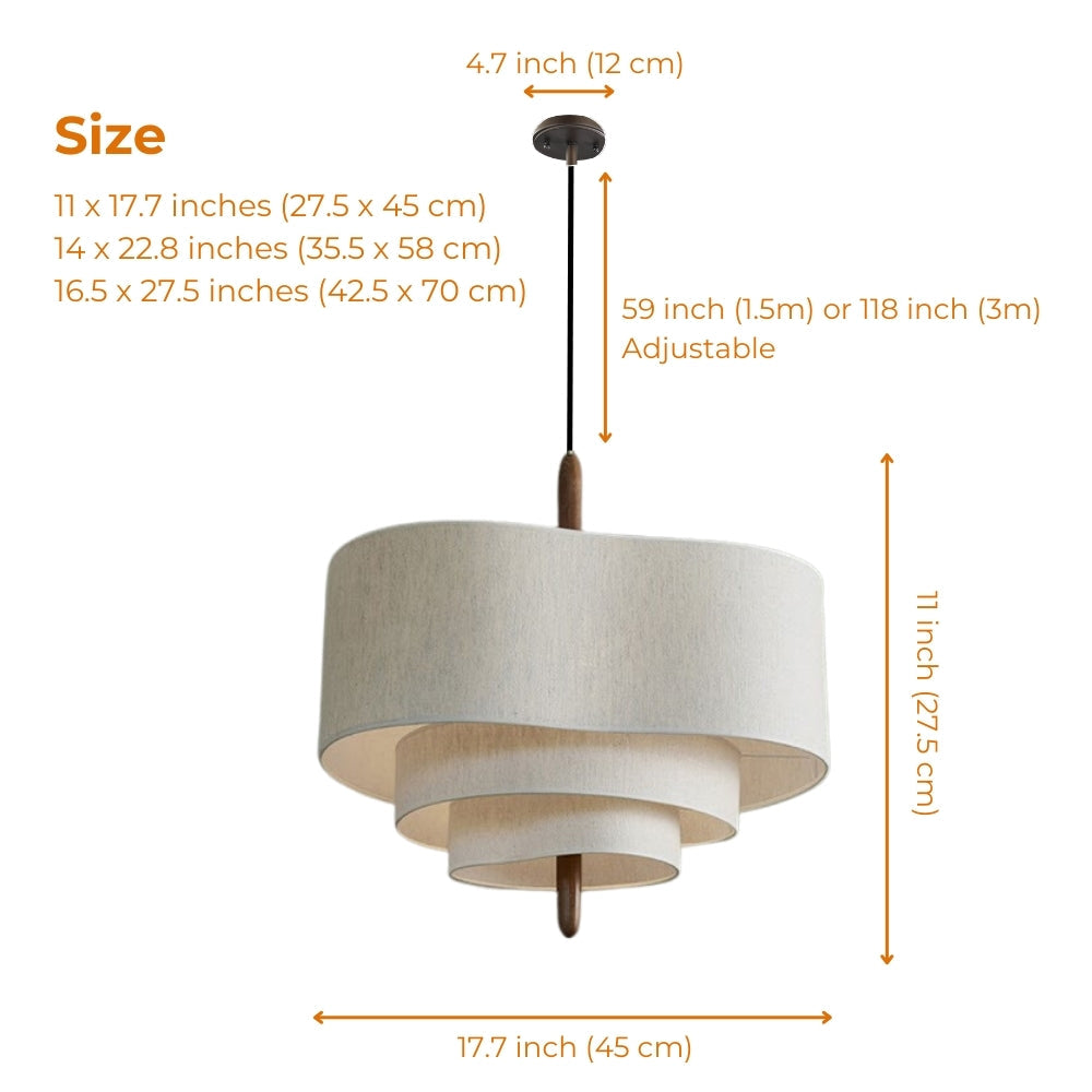 Elegant three-tiered fabric chandelier with a Wabi-Sabi aesthetic