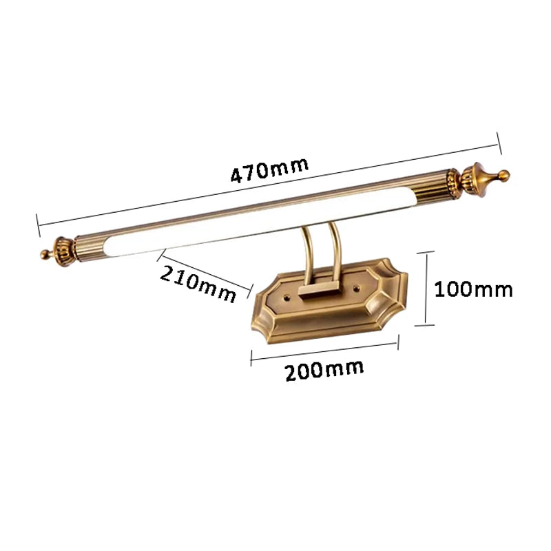Gold wall-mounted lamp with dimensions labeled on a white background